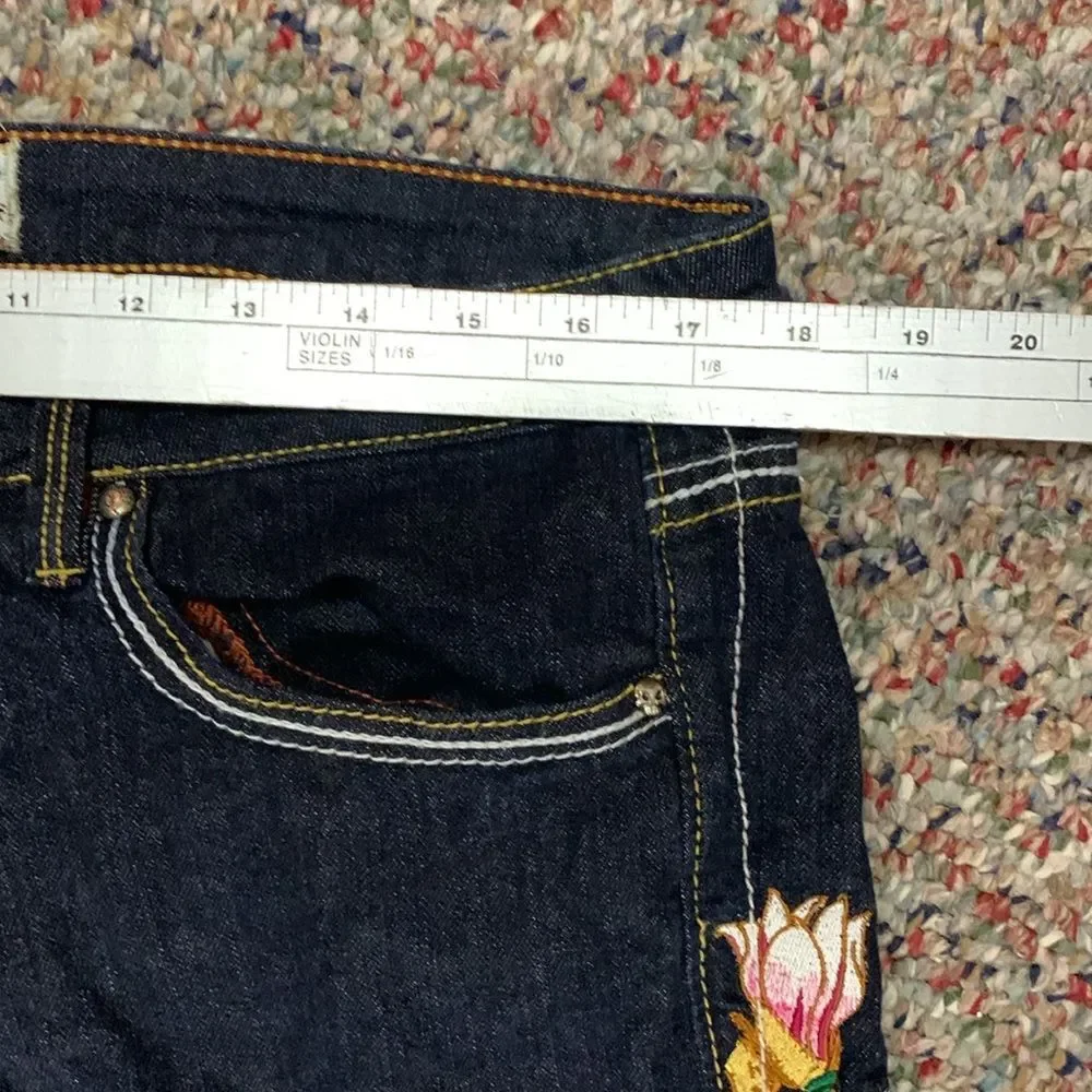 Ruthless Art NWOT Dark Blue Denim Low-Rise Embroidered Bootcut Jeans Sz 13/31